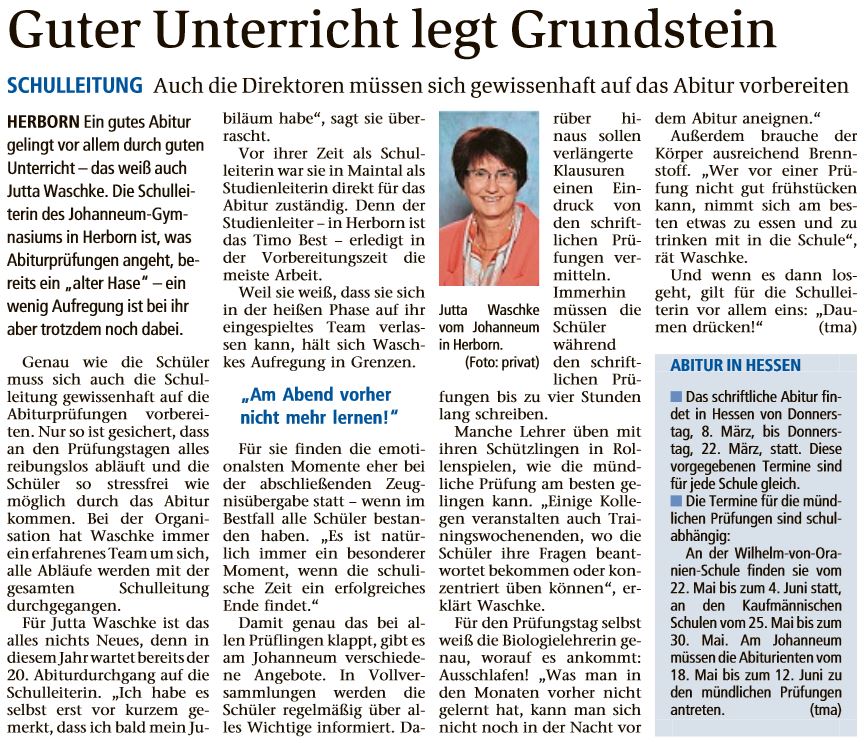 Guter Unterricht legt Grundstein Dill Zeitung 06.03.2018