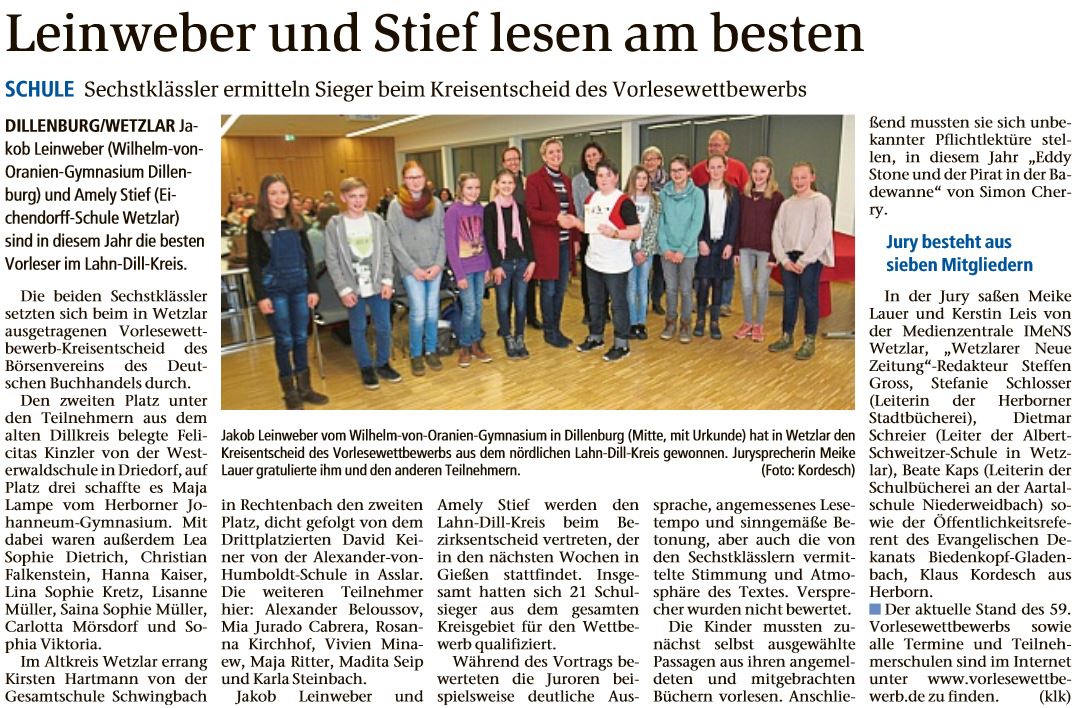 Leinweber und Stief lesen am besten Dill Zeitung vom 28.02.2018